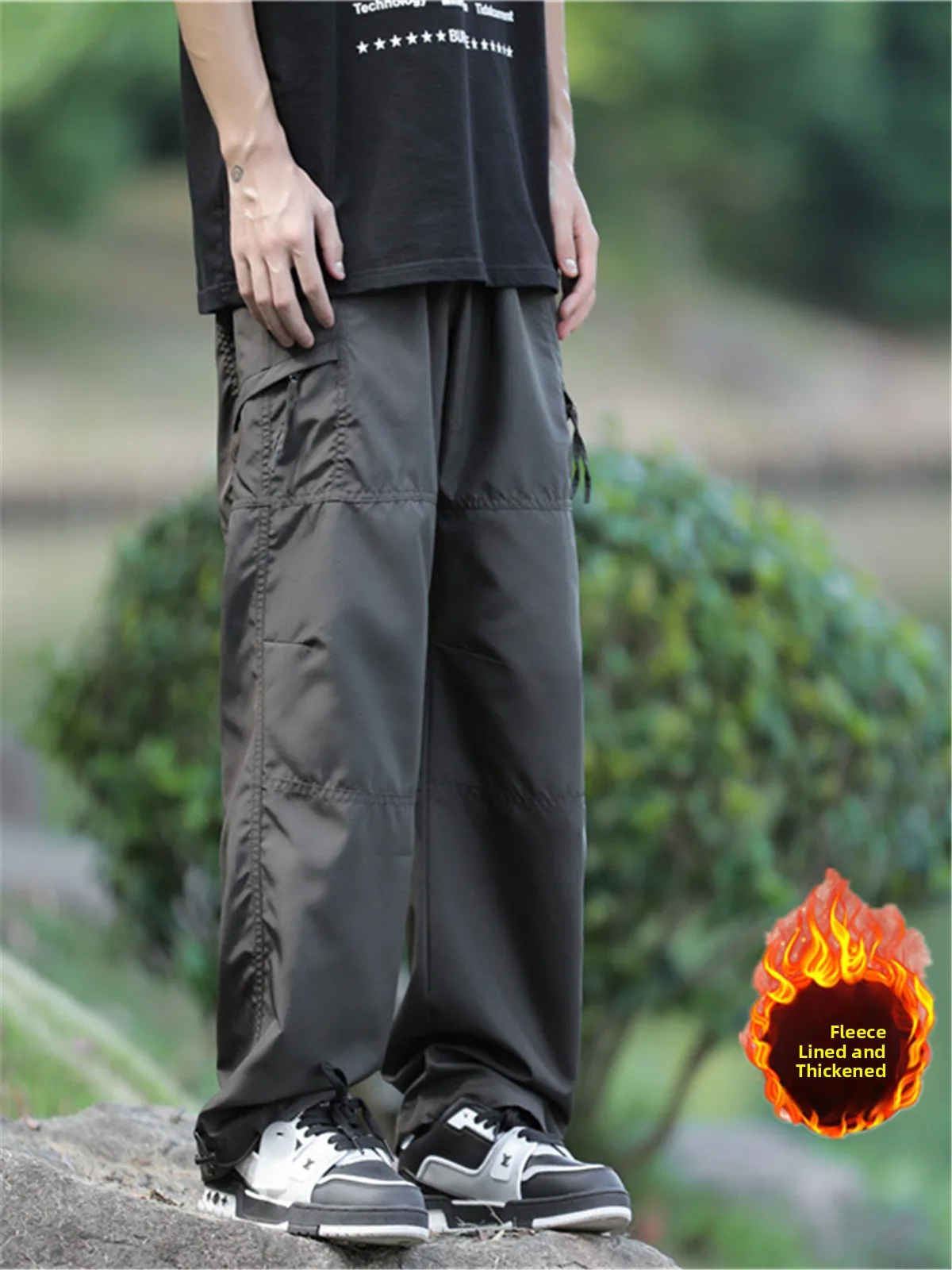 

Men's Casual Fce Lined Hiking Pants Loose Fit Thiened American Retro High Street Sle Workwear Long Trousers