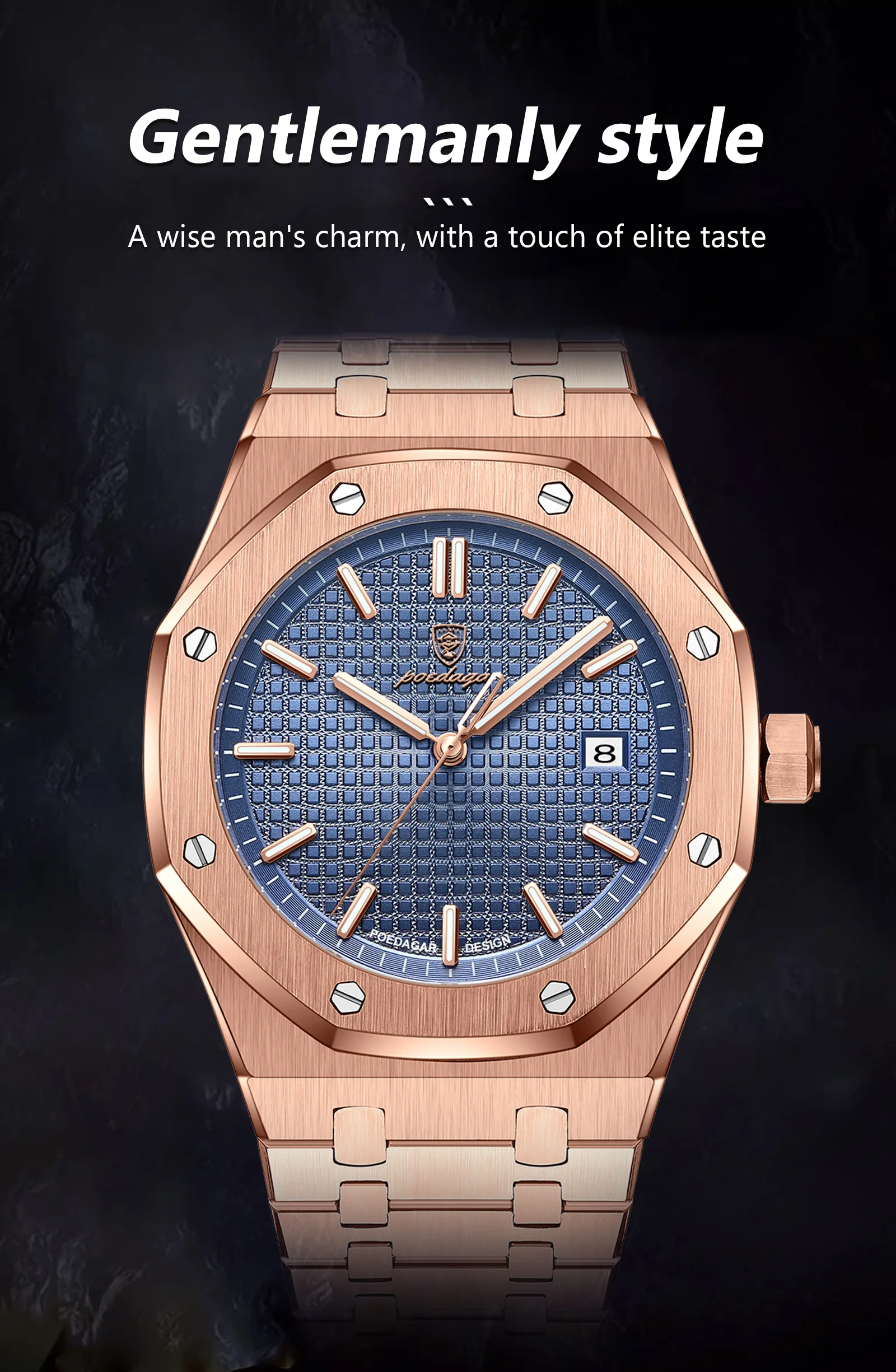 POEDAGAR Luxus Business Mann Armbanduhr Wasserdicht Leucht Datum Männer Uhr Edelstahl Mode Quarz Uhren Für Männer Reloj – Detail 6