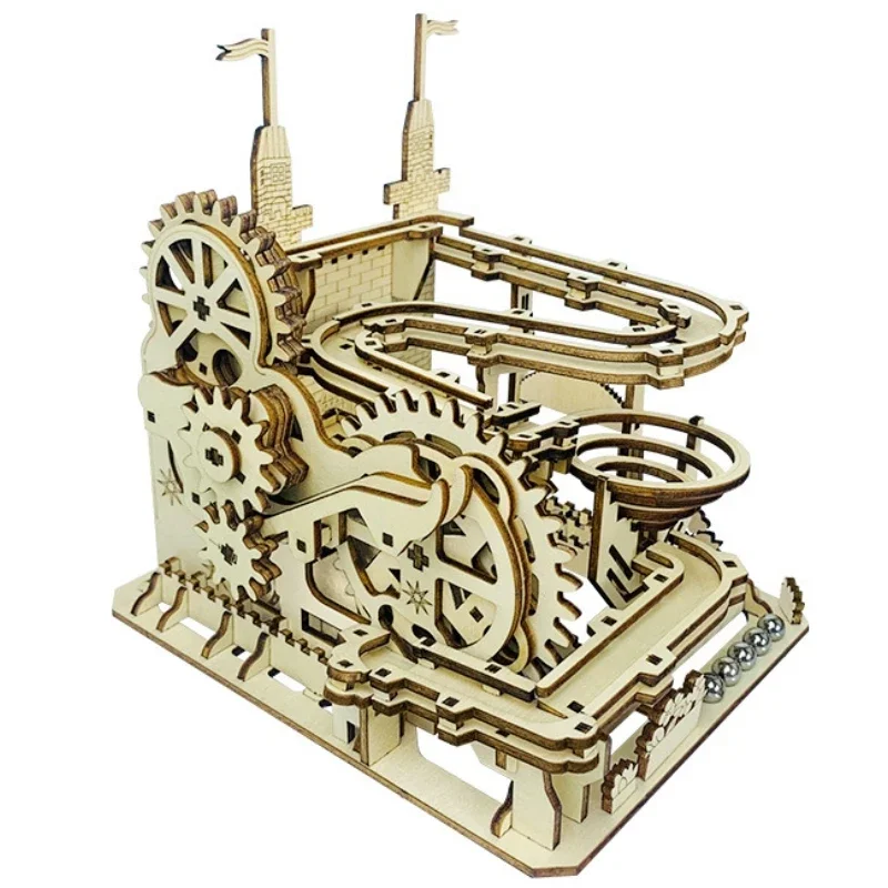 3D Wooden Puzzle Castle Mechanical Track Ball Model Handmade DIY Puzzles Toys Jigsaw Building Kits for Boys Birthday Gifts