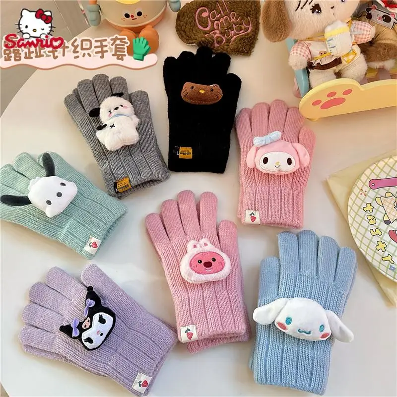

Fashion Cartoon Sanrios Winter Warm Gloves Hello Kittys Kuromi Cute Students Warm Five-Finger Gloves Children's Christmas Gifts