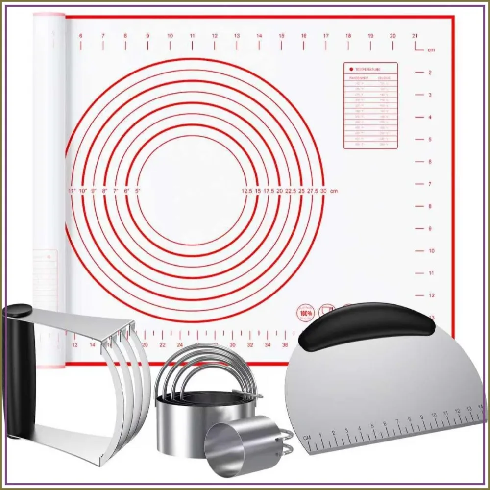 

4-Piece Silicone Baking Mat & Biscuit Cutter Set - Non-Stick Pastry Tools for Cookies, Dough, and More