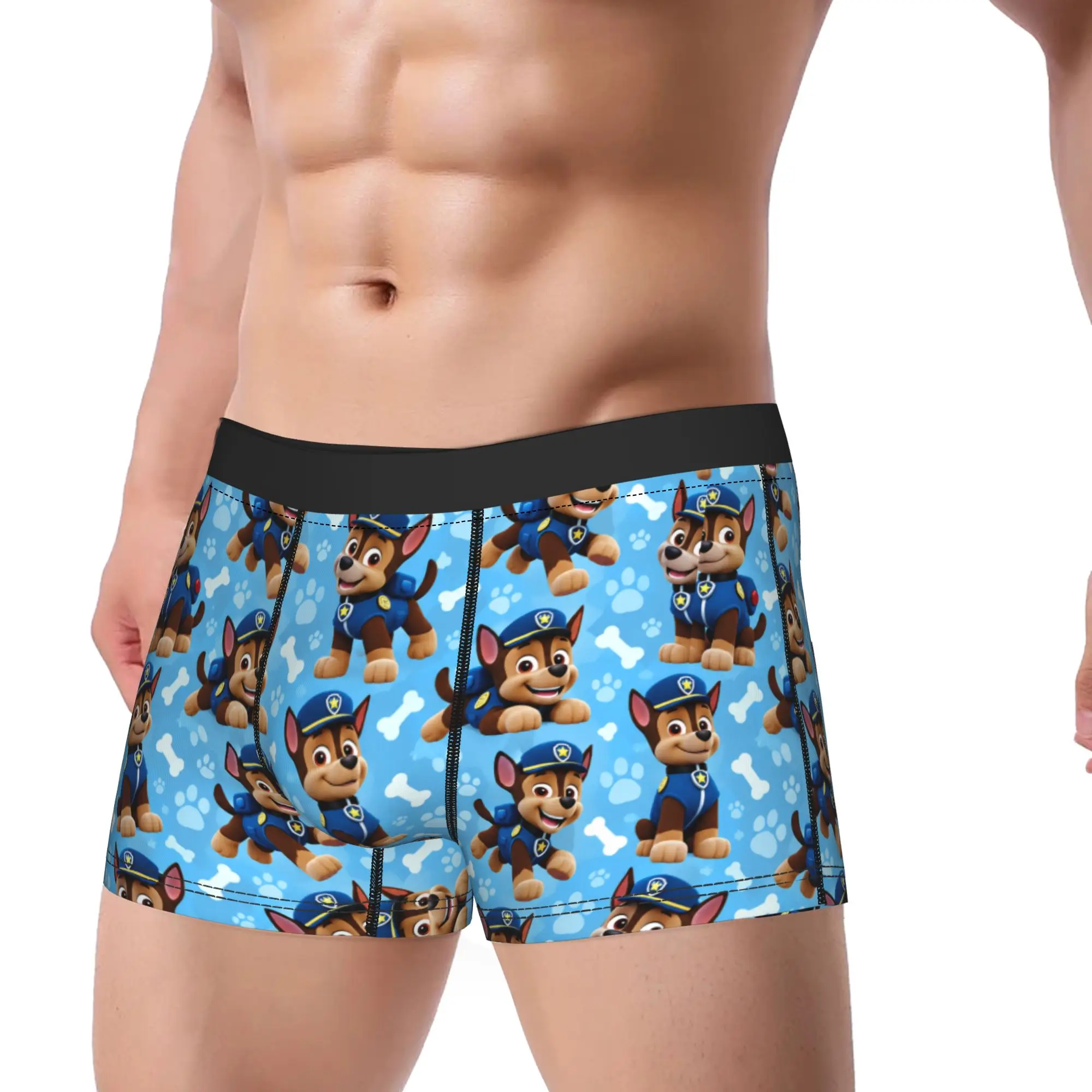 Paw Dogs Chase Police Puppy Portrait Art Underwear  Elastic Underpants Design Boxer Brief For Men 3D Pouch Oversize Boxershorts