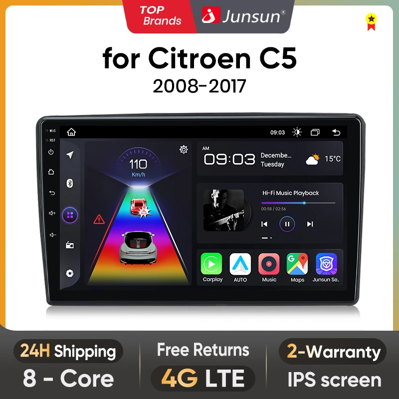 Junsun V1 Plus Car Radio For Citroen C5 2008 - 2017 wireless CarPlay Android Auto car intelligent systems No 2 din 2din DVD