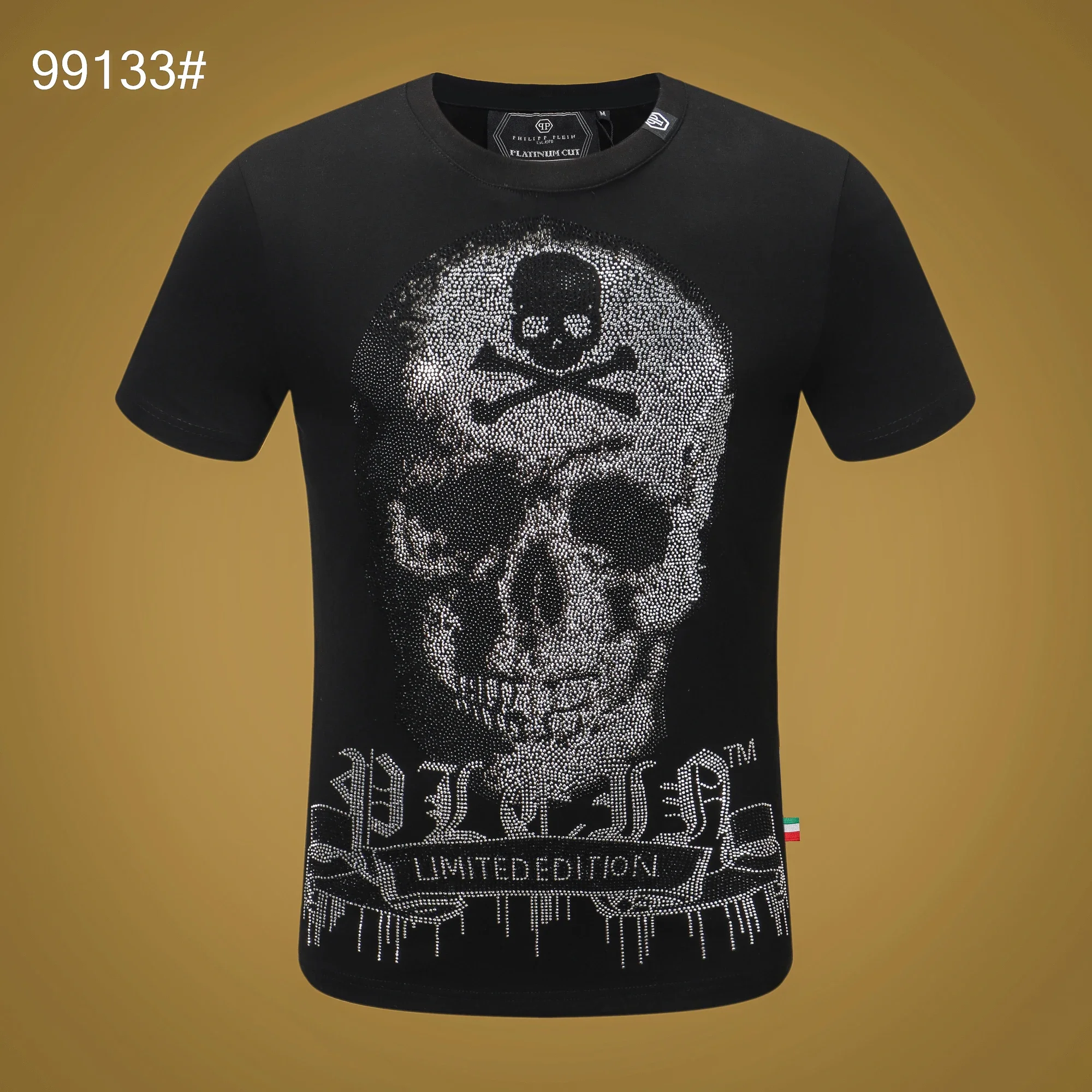 Classic Classic Retro Trend Men T Shirts Brand Skull Plein Hip Hop Street Gothic Cotton T-Shirt Men Gym Short Shirt Sports Tops