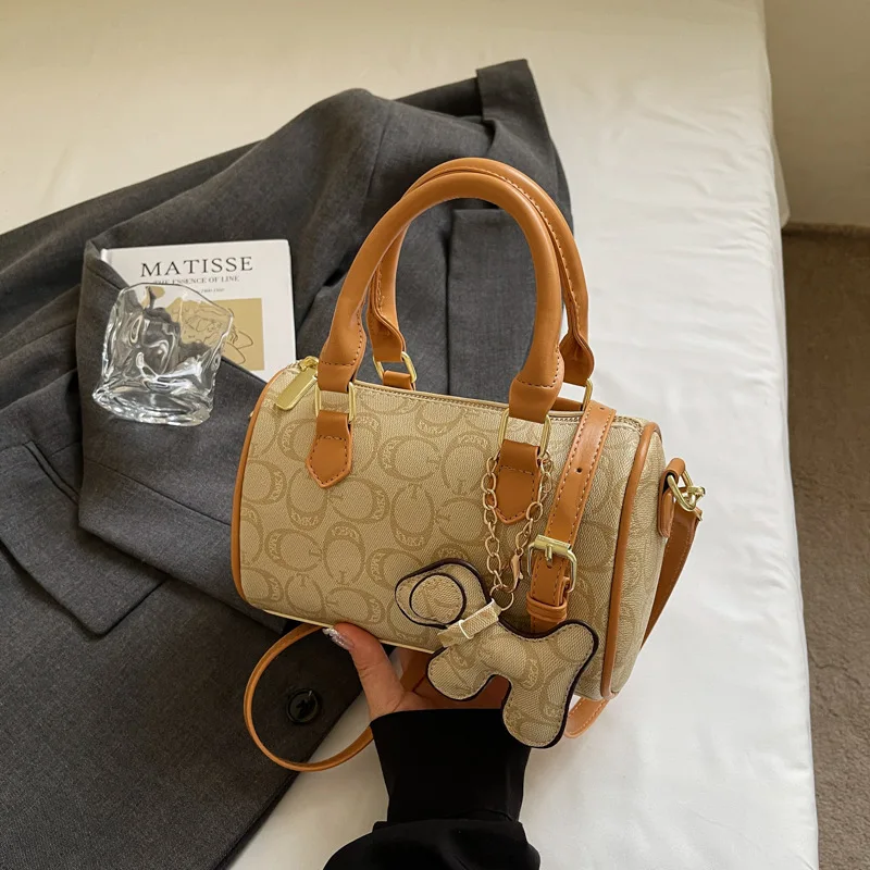 

Retro Boston Bag Designer Color Block Stylish Fashion Handbag Popular Style Hand Held Crossbody Shoulder Bag Trendy High Quality