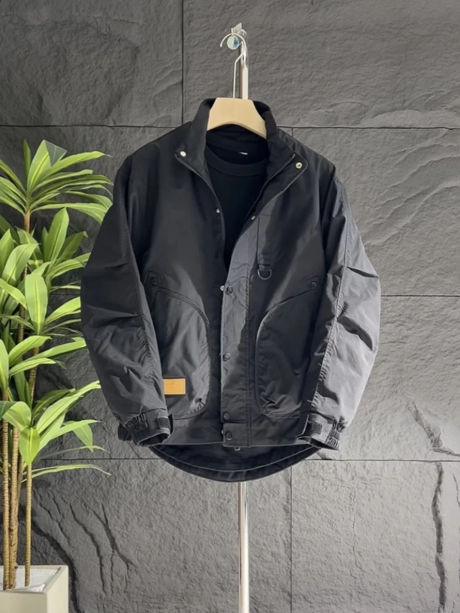 

Faionable Pure Color Stand Collar Jaet for Men Spring Autumn New Sle Youth Trendy Workwear Outerwear Zipper Closure