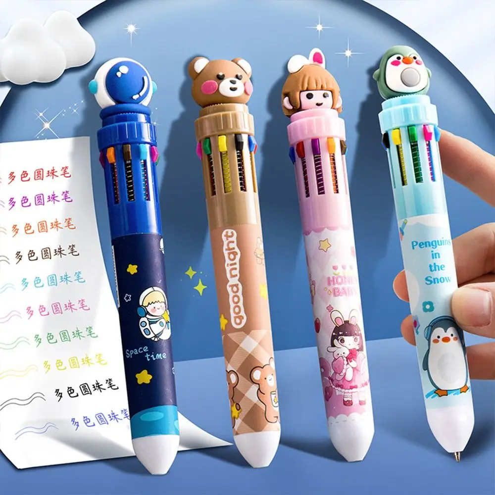 Stronauts/Dinosaurs/Animals 10-Color Pen Silicone Doll Quick Drying Ballpoint Pen Press Type 10 Colors Ink Writing Tools Student