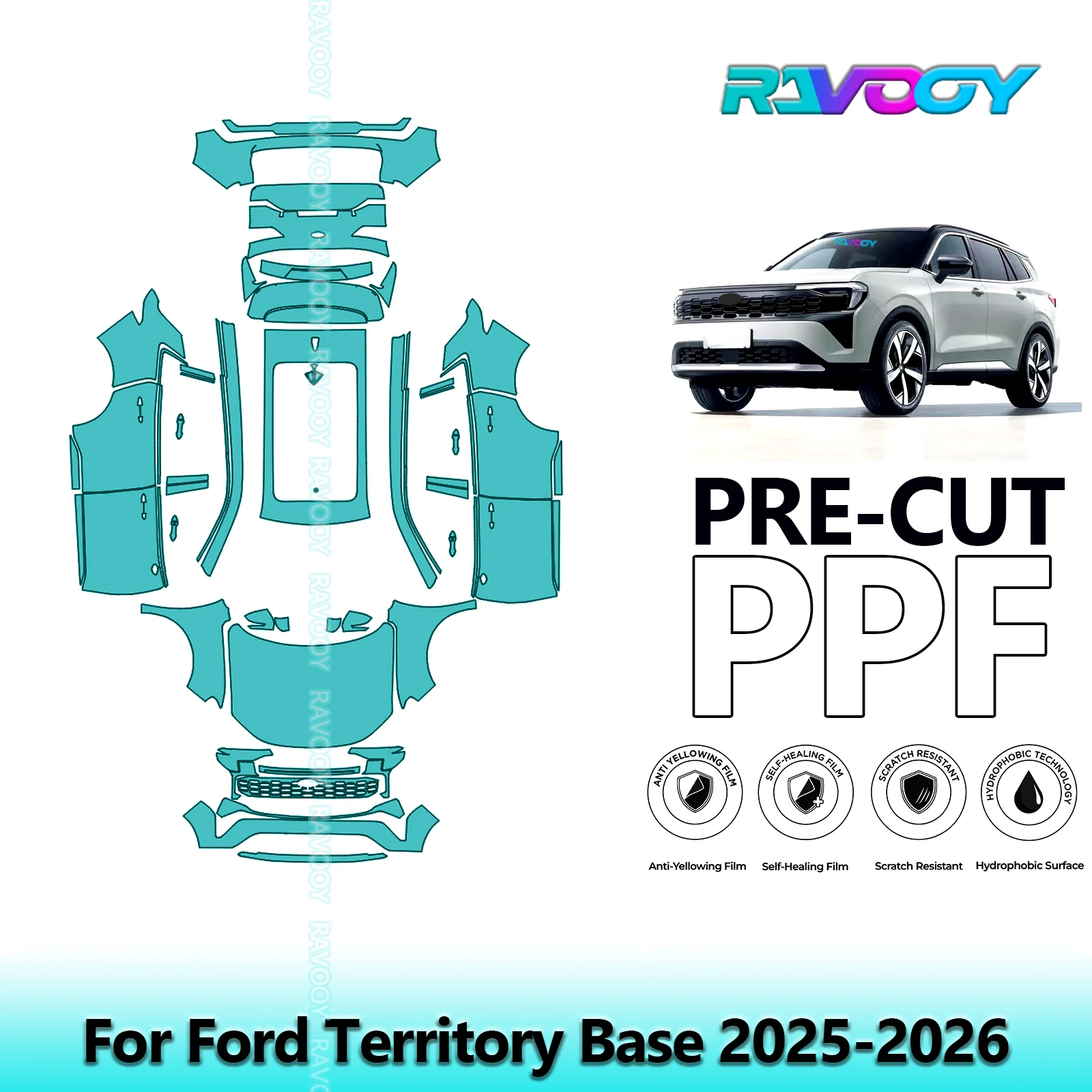 

Автомобильная предварительно вырезанная защитная пленка для краски, полная автомобильная защита от царапин, внешний ТПУ PPF для Ford Territory Base 2025-2026