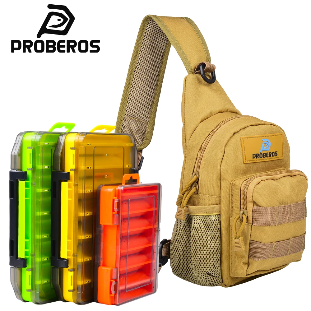 Sac de poitrine PROBEROS pour la pêche, ensemble de boîtes à pêche, sac à dos étanche pour l'extérieur, étui de rangement pour leurres, accessoires de pêche
