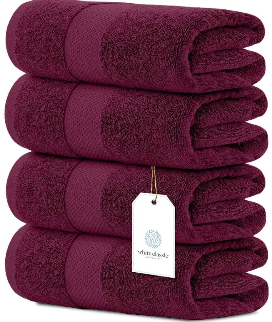 

Highly Absorbent Large Set of 4 Ultra Soft 700 GSM Cotton Quick Dry Bath Towels Luxury 27x54 inch Wine Red