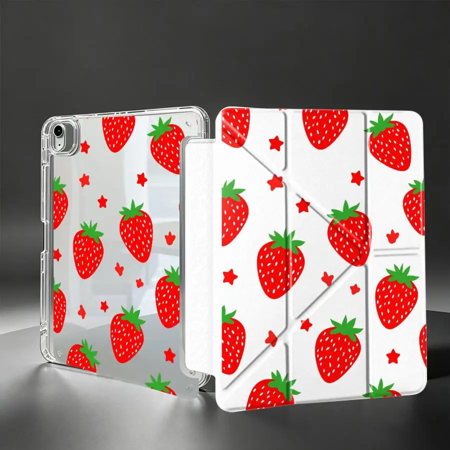 Cartoon Strawberry Pattern With Pen Slot Cover Tablet Case For iPad 12th Pro 13 2025 2026 9th Mini 7 6 5 10th Gen Air 8 M2 M3 3
