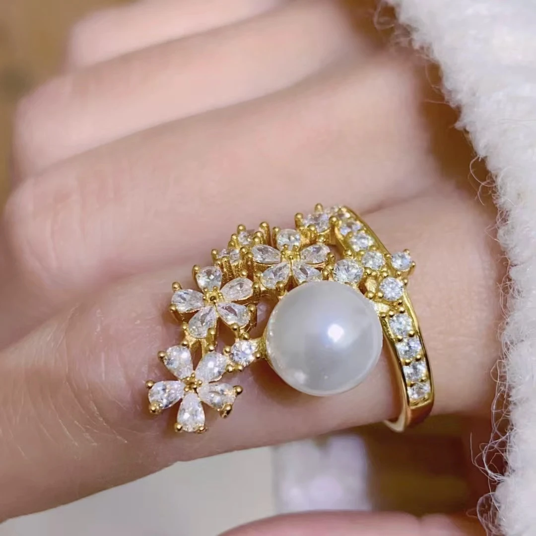 

925 Sterling Silver Adjustable Ring Mount Settings Findings Mountings Accessory Parts for 8-9mm Pearls 5pcs/lot