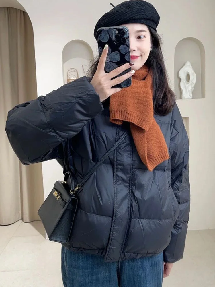 

Женская хлопковая зимняя куртка-пуховик нового фасона, укороченная, свободного кроя, на молнии, с длинными рукавами, маленький размер