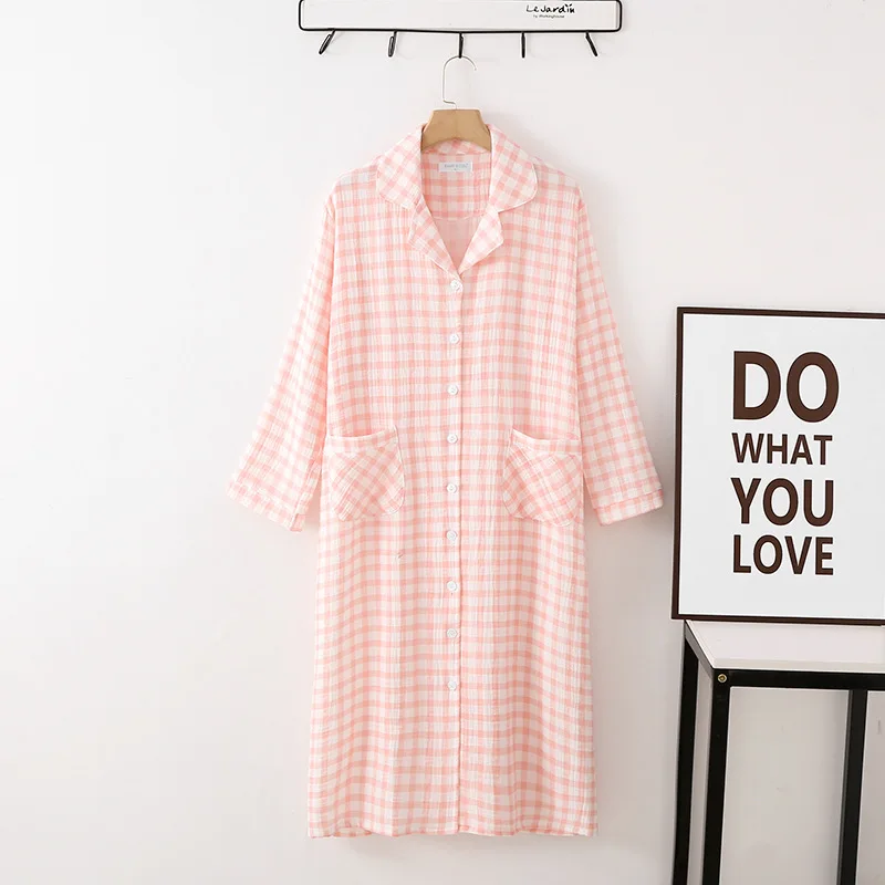 Spring Autumn Lapel Long Sleeve Night Dress Women Cotton Nightgowns Buttons Cardigan Shirt Large Size Ladies Sleep Nightshirt