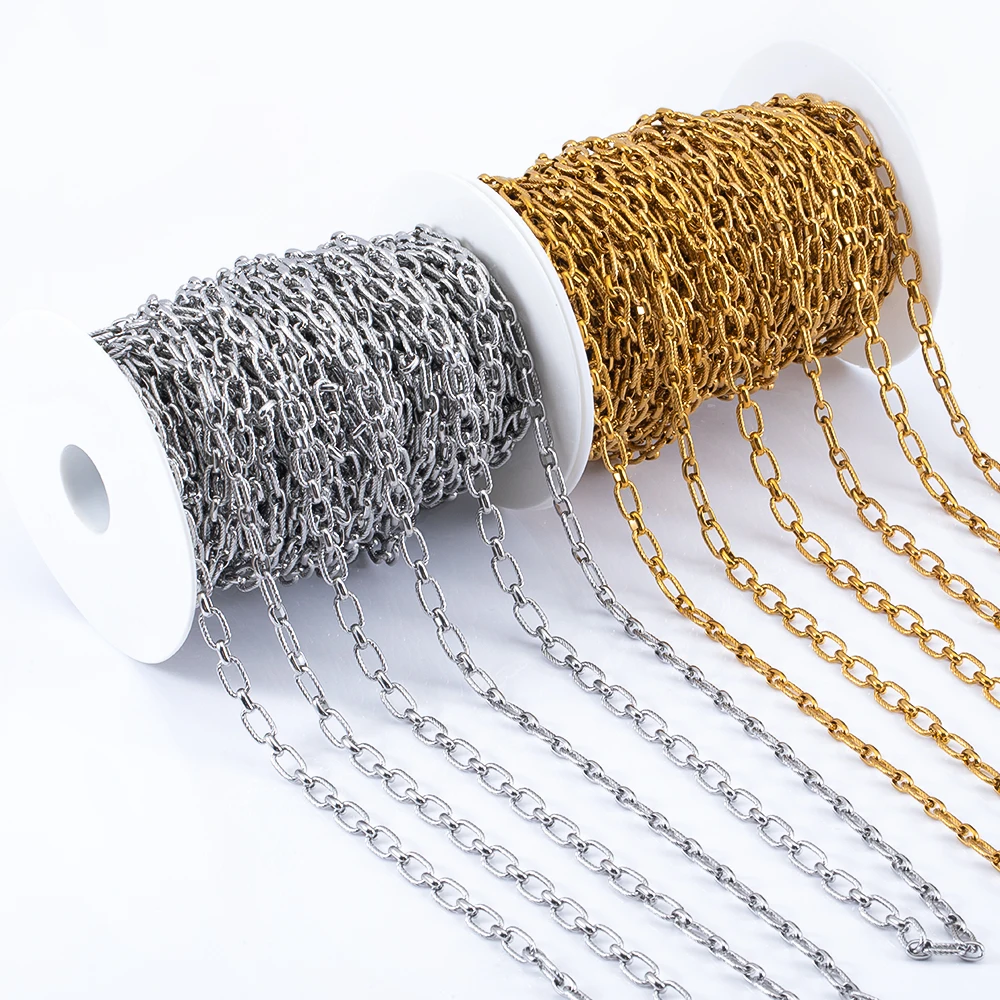 

1meter Minimalist Style Stainless Steel 6.5x11mm Textured Chain For DIY Bracelet Necklace Jewelry Making Supplies Accessories