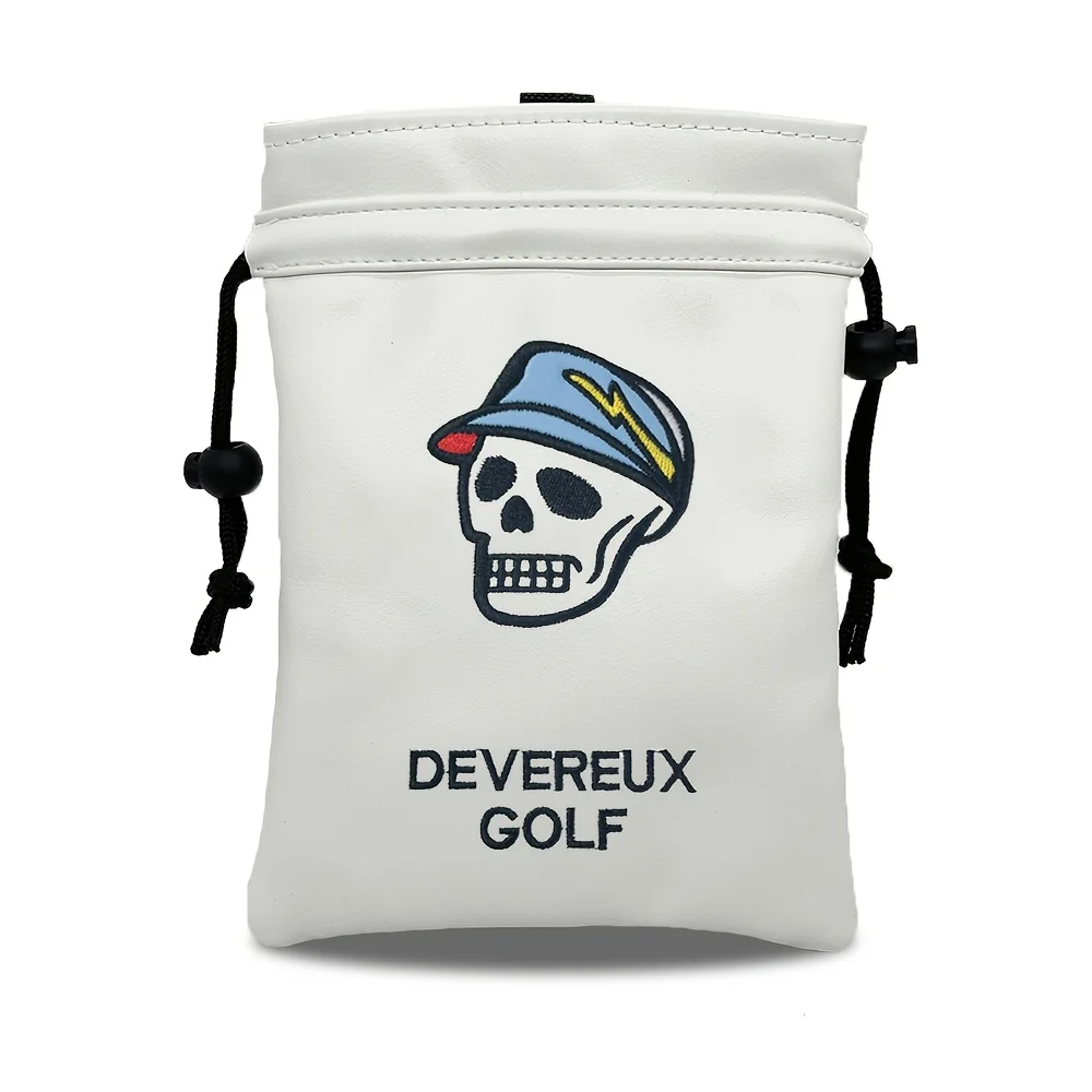 1pc Skull Style Golf Bag with Drawstring Closure, Portable Durable Faux PU Golf Ball & Tee Pouch with Drawstring