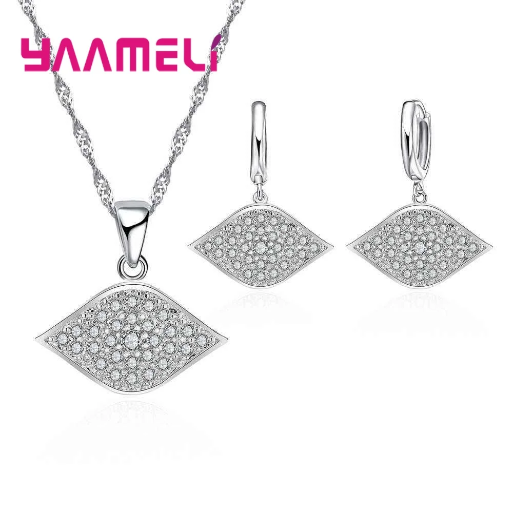 

New Fashion Genuine 925 Sterling Silver Mouth Shape Necklace Earrings Set Cute Gift For Women Girls High Quality Jewelry