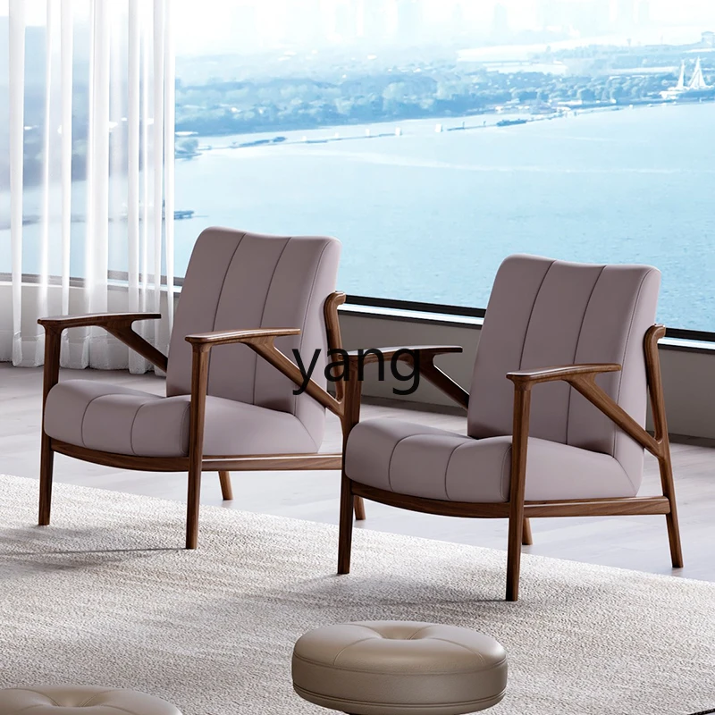 

LTT solid wood leisure chair modern simple first layer leather single seat sofa chair living room