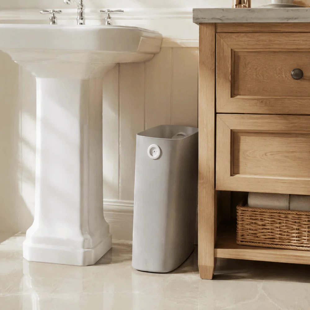 2pcs Space-Saving Slim Design Small Trash Can Holding Hole Warm Grey Mini Garbage Bin Without Lid Indoor Waste Basket Kitchen