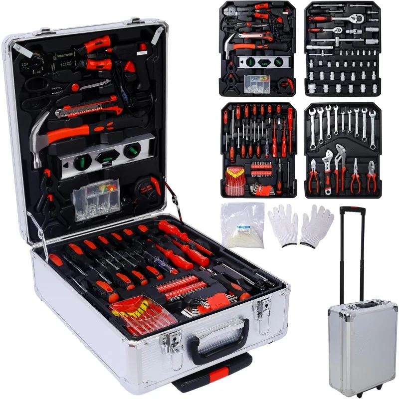 

899pcs Home Repair Tool Set Kit for Men, Toolbox Storage Case with 4 Drawers, General Household Tool Kit with Rolling Tool Box,