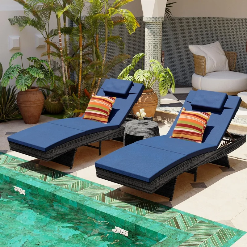 

2026 New：Outdoor Chaise Lounge Set of 2, Rattan Wicker Patio Lounge Chairs Outside, Adjustable Chaise Loungers with