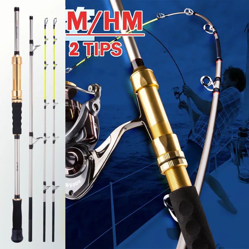 Carbon Boat Fishing Rod Iron Plate Rod M/MH 2 Tips Slow Rocking Boat Rod Surfcasting Baitcasting Rod Test100-200g Squid Rod