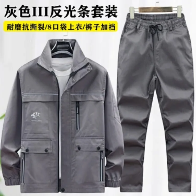 Men Green Camouflage Work Jacket Wear Resistant Tear Resistant Multi Pocket Factory Labor Coat