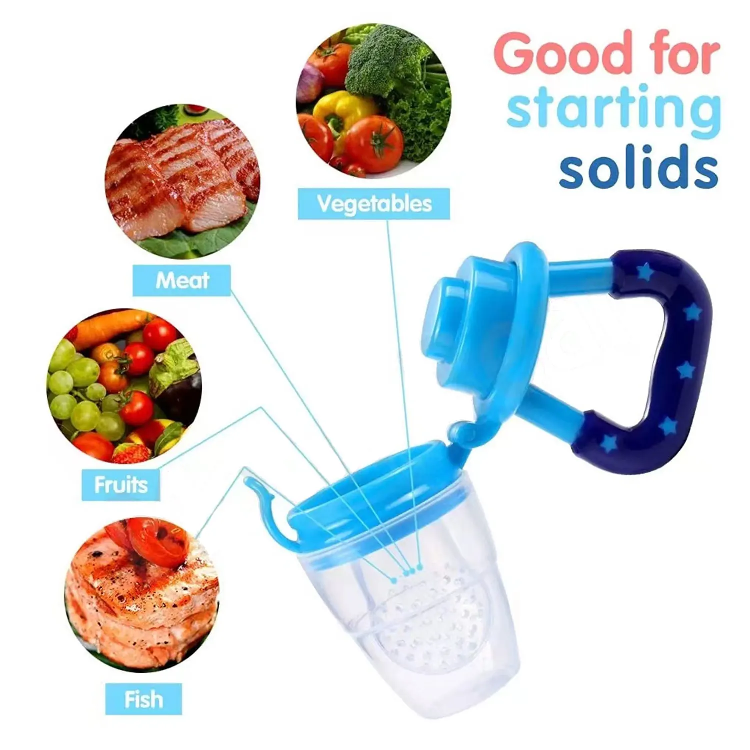 Baby fruit food silicone bite bag, baby feeding supplement grinder, anti-choking, with dust cover, clean without dead angle