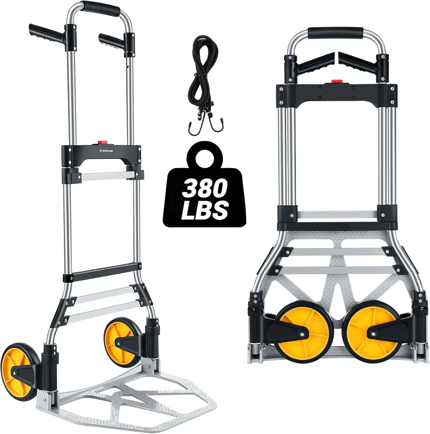 

Heavy Duty Folding Hand Truck with Wheels, 380 LB Capacity Aluminum Collapsible Cart Portable Trolley for Moving Use