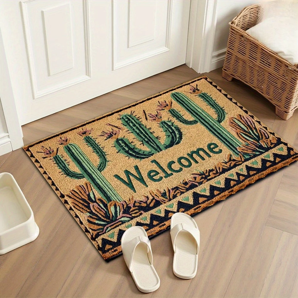 Desert Cactus Doormat, Succulent Plant Indoor Outdoor Entrance Non Slip Rug, Washable Bath Kitchen Floor Area Carpet