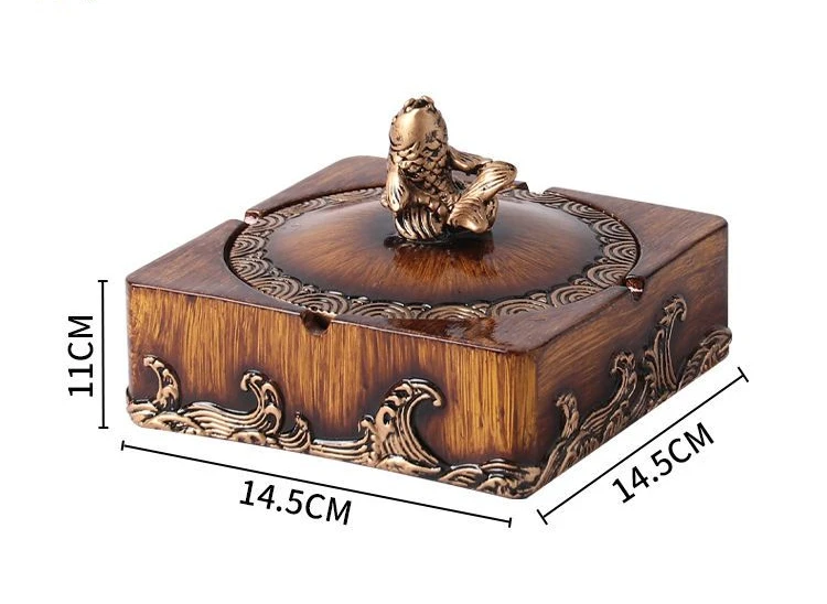 Creative American Resin Ashtray New Chinese Style Fly Ash Proof Retro Ashtray with Lid In Living Room