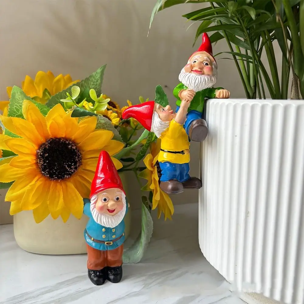 Cartoon Dwarf Elves Figurine Cute Handicraft Gnome Bonsai Ornaments Resin Crafts Climbing Gnome Figurines Plant Pot