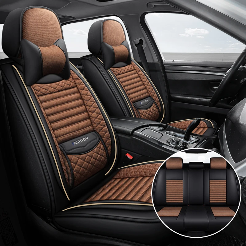 (Comfort Edition) Five Seats in the Car, Equipped with 2 Comfortable Headrests, Luxurious Linen Full-Cover Car Seat Covers, Universal, Breathable, Comfortable, Wear-Resistant, Suitable for All Seasons, Fits the Seats, Fashionable and Aesthetically Pleasing, with Three-Dimensional Side Support, Airbag Compatible, Enhances Driving Experience, Suitable for Various Models Such as Sedans, Suvs, Trucks