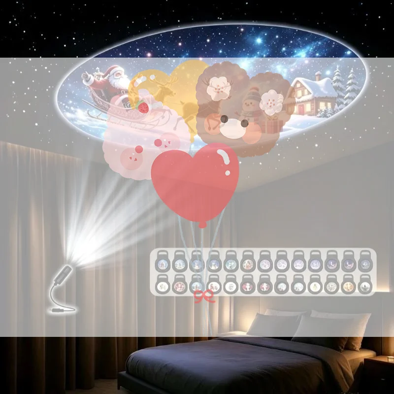 USB Powered Xmas LED Projector Light With 6 Interchangeable Slides For Indoor Party Home Bedroom Decor