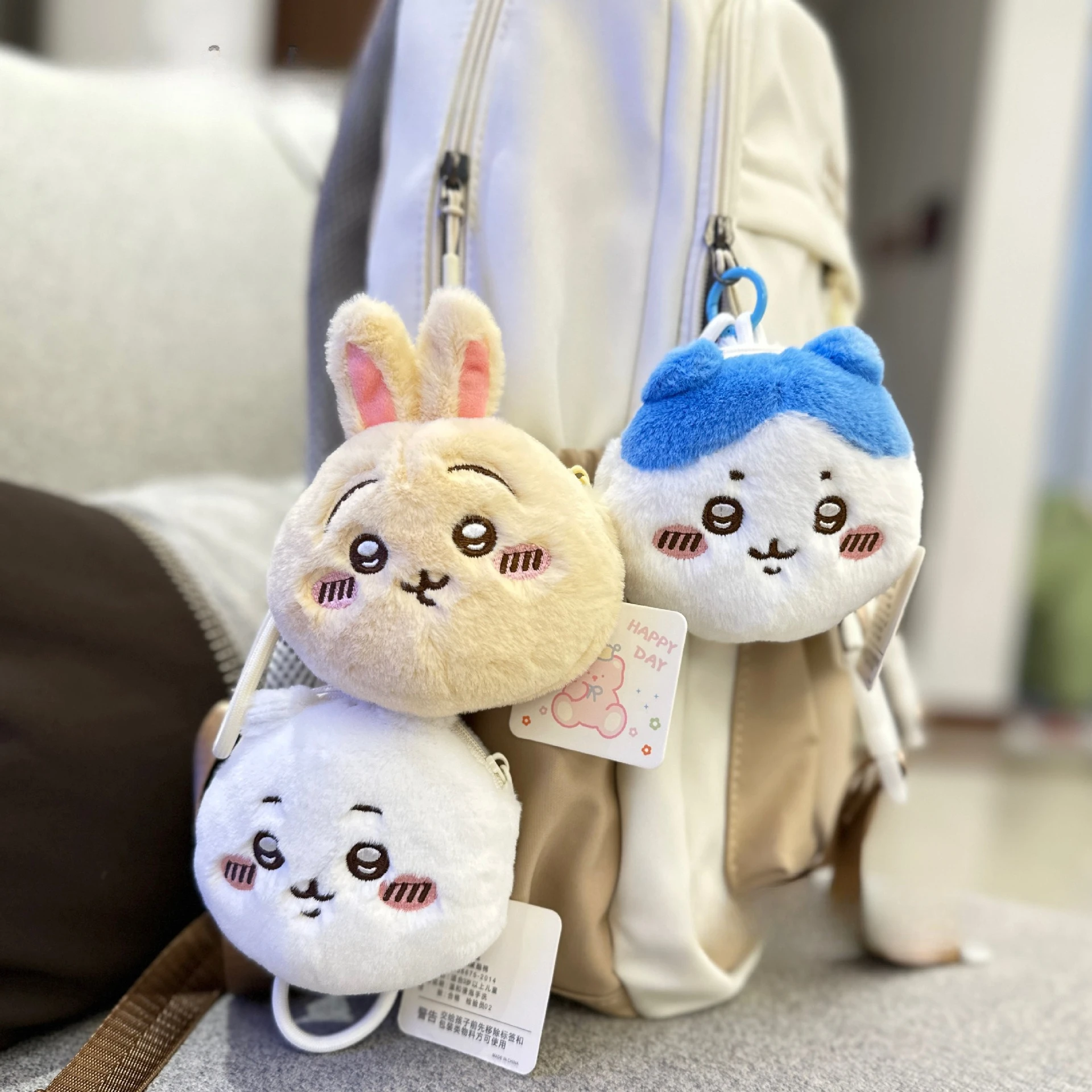 

jiyiPlush Earphone Case Keychain Usagi Hachiware Zipper Coin Purse Soft AirPods Protective Cover Bag Charm Pendant Gift