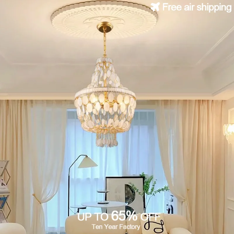 

LED Modern Luxury Art Deco Natural Shell Ceiling Chandelier Lighting Dimmable Decorative Hanging Pendant for Dining Room