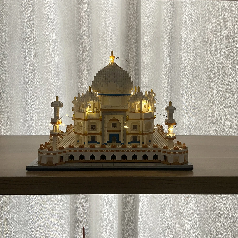 Wiedział zbudowany indyjski Taj Mahal 3D zestawy modeli zabawki mikro Mini klocki dla dorosłych z kwiatem LED montaż cegły architektury