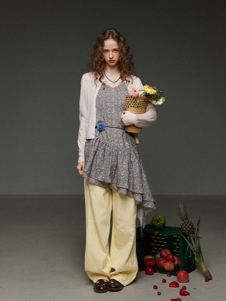 

TNIT Vintage Floral Print ter Dr Women's Summer V-Ne Splice Pleated ort Skirt A-Line Dr Commute Sle Thin Material