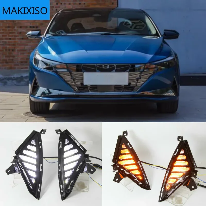 

LED DRL Daytime Running Lights with Yellow Turn Singal Car Fog Lamp Cover Case For Hyundai Elantra 2020 2021