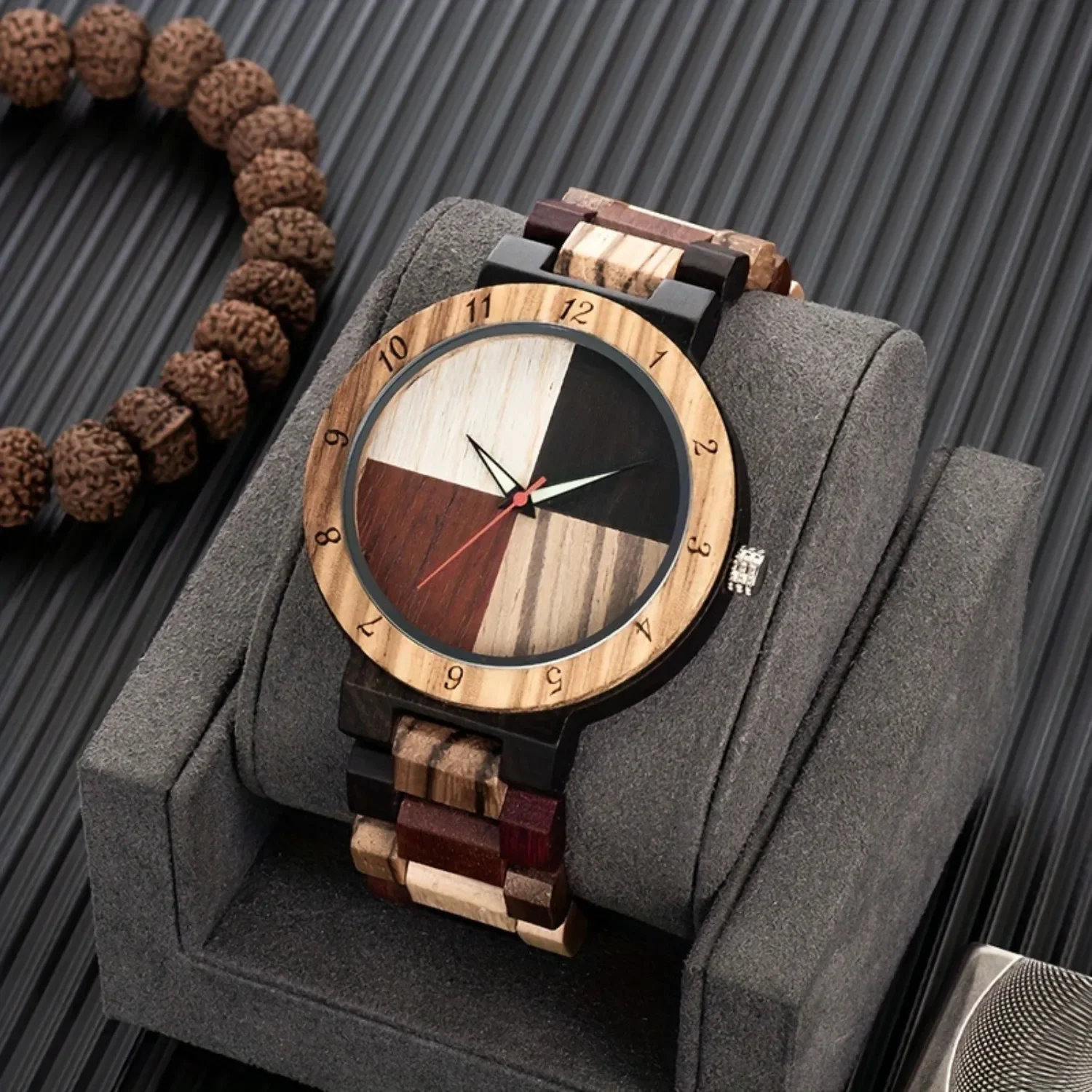 Inverted Geometric Wood Watch Creative Quartz Watch for Men Hand-Made Wooden Watches