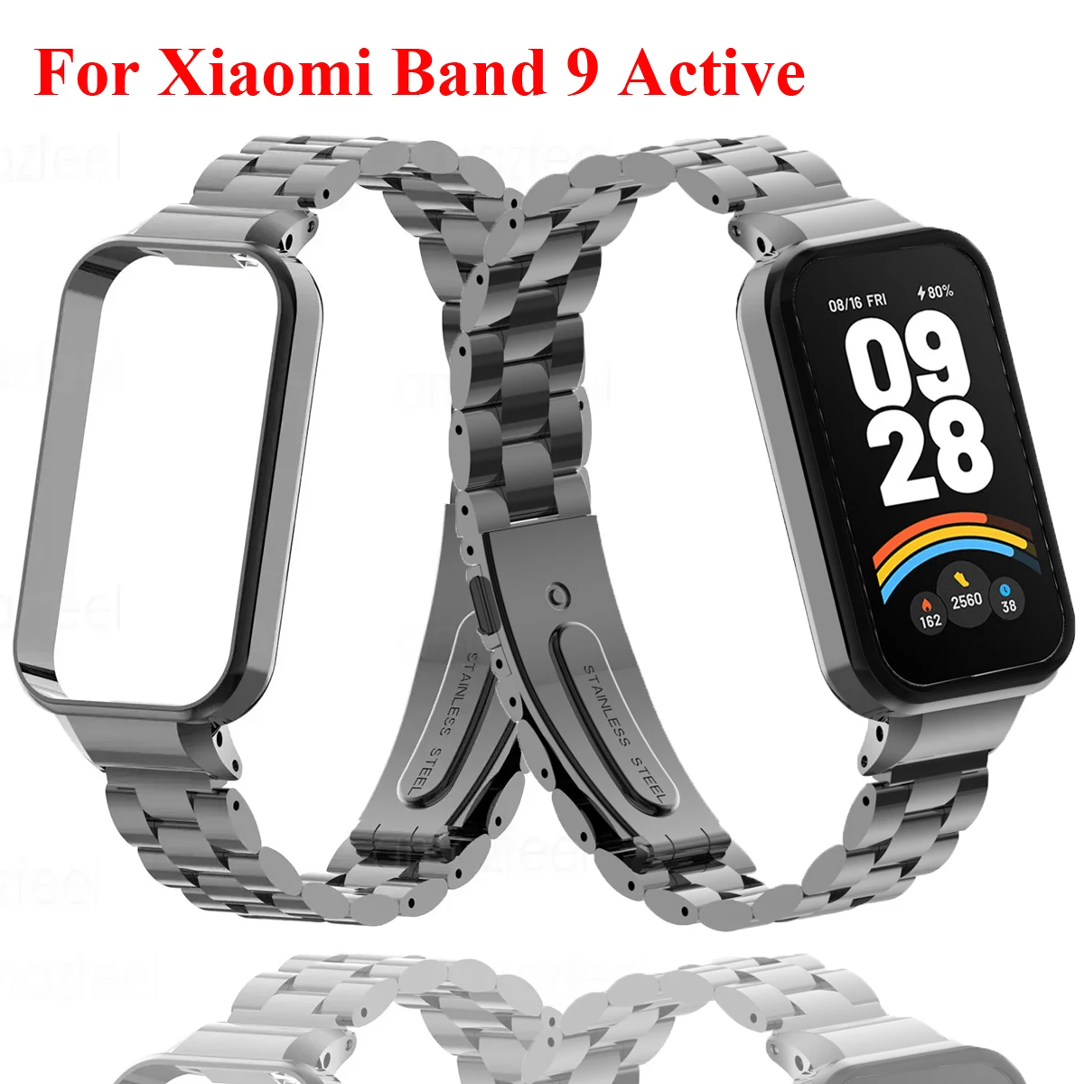 

Metal Strap For Xiaomi Smart Band 9 Active Stainless Steel Bracelet With Case Wristband For Xiaomi Mi Band 9 Active Watch Band