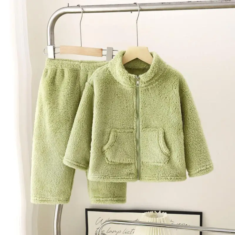 

Детские костюмы, зимние новые зимние костюмы для мальчиков на флисовой подкладке, плотная теплая верхняя одежда для девочек, детская одежда из двух предметов, милая модная новинка Kawaii