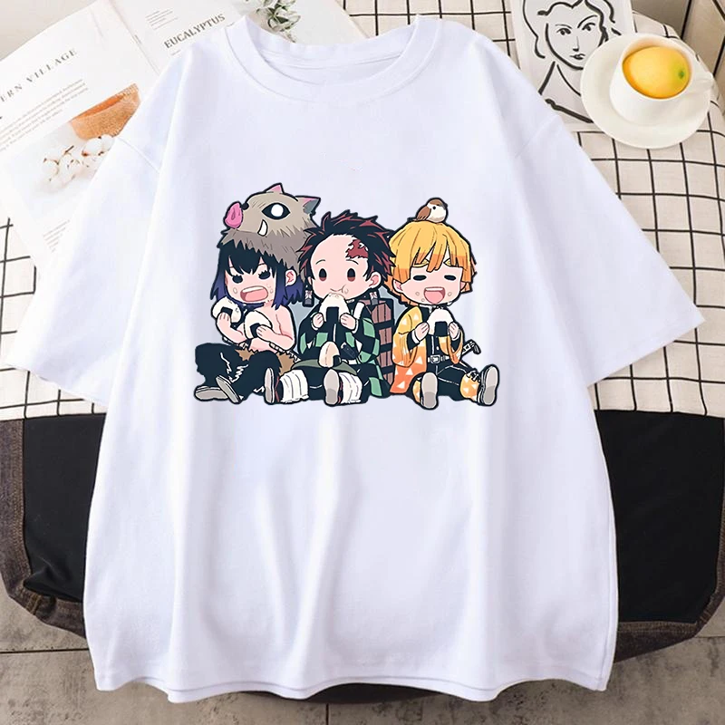 

Funny Anime Hashibira Inosuke Kamado Tanjirou Agatsuma Zenitsu Cartoon Print T-shirt Summer Cool T Shirt Women Men Short Sleeve