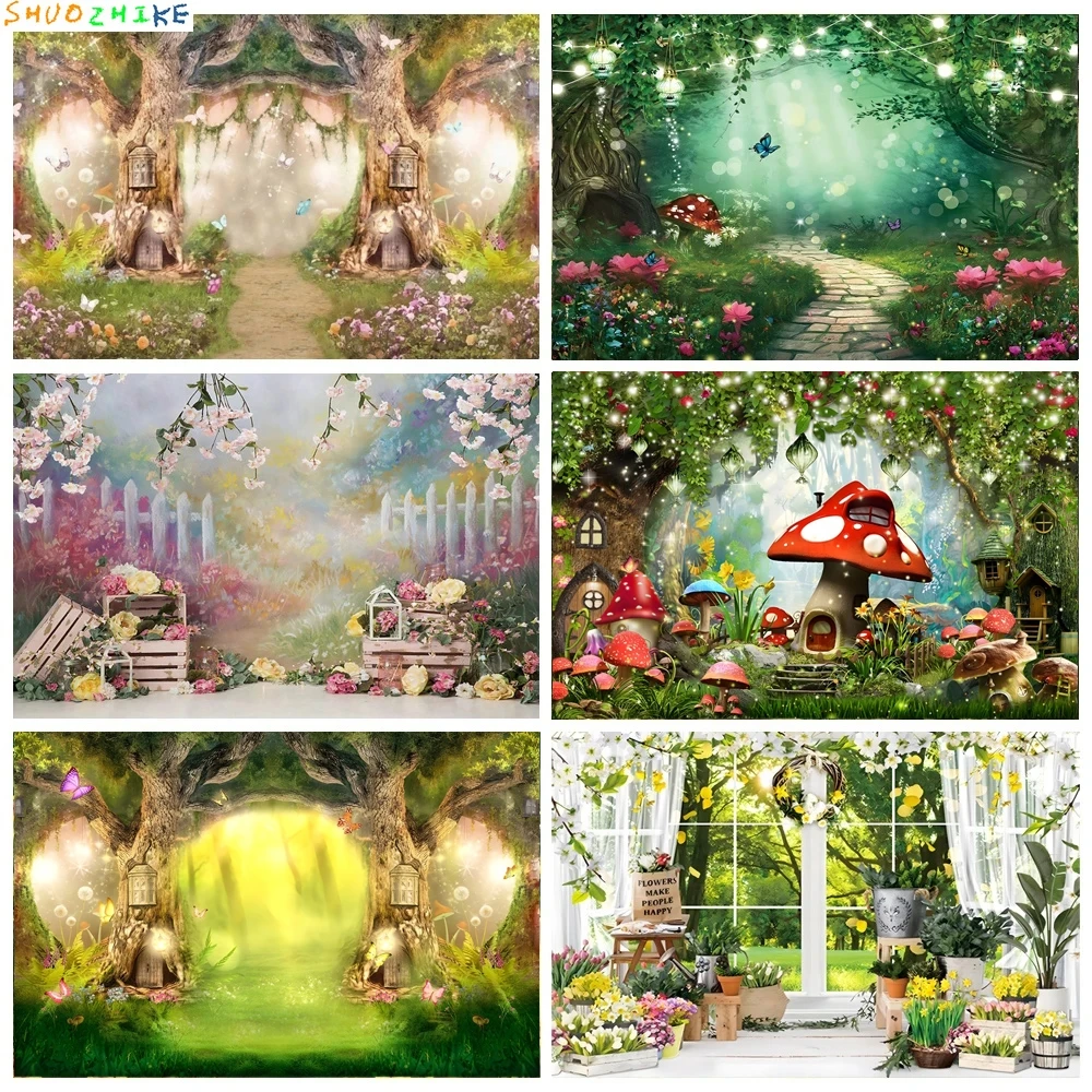 Verträumter märchenhafter Garten-Hintergrund, Frühlingswald, Wald, Baumloch, Babyparty, Geburtstagsfeier, Porträtfotografie-Hintergrund