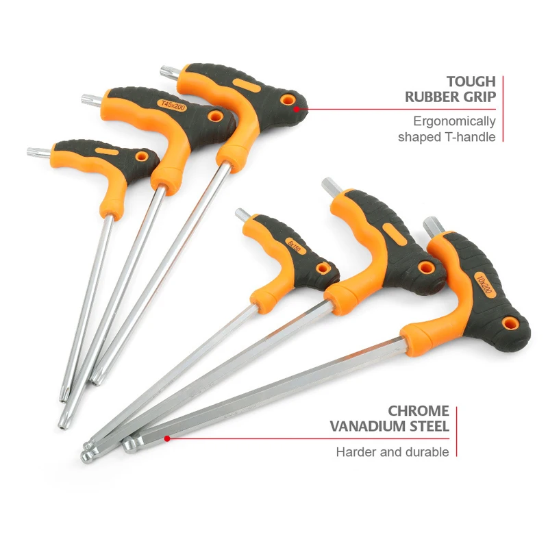 S2 T10 T15 T20 T25 T27 T30 T40 T45 T50 8pc T Handle Torx Star Key Wrench Set Torx Driver Screwdriver Set Bike Bicycle Tool