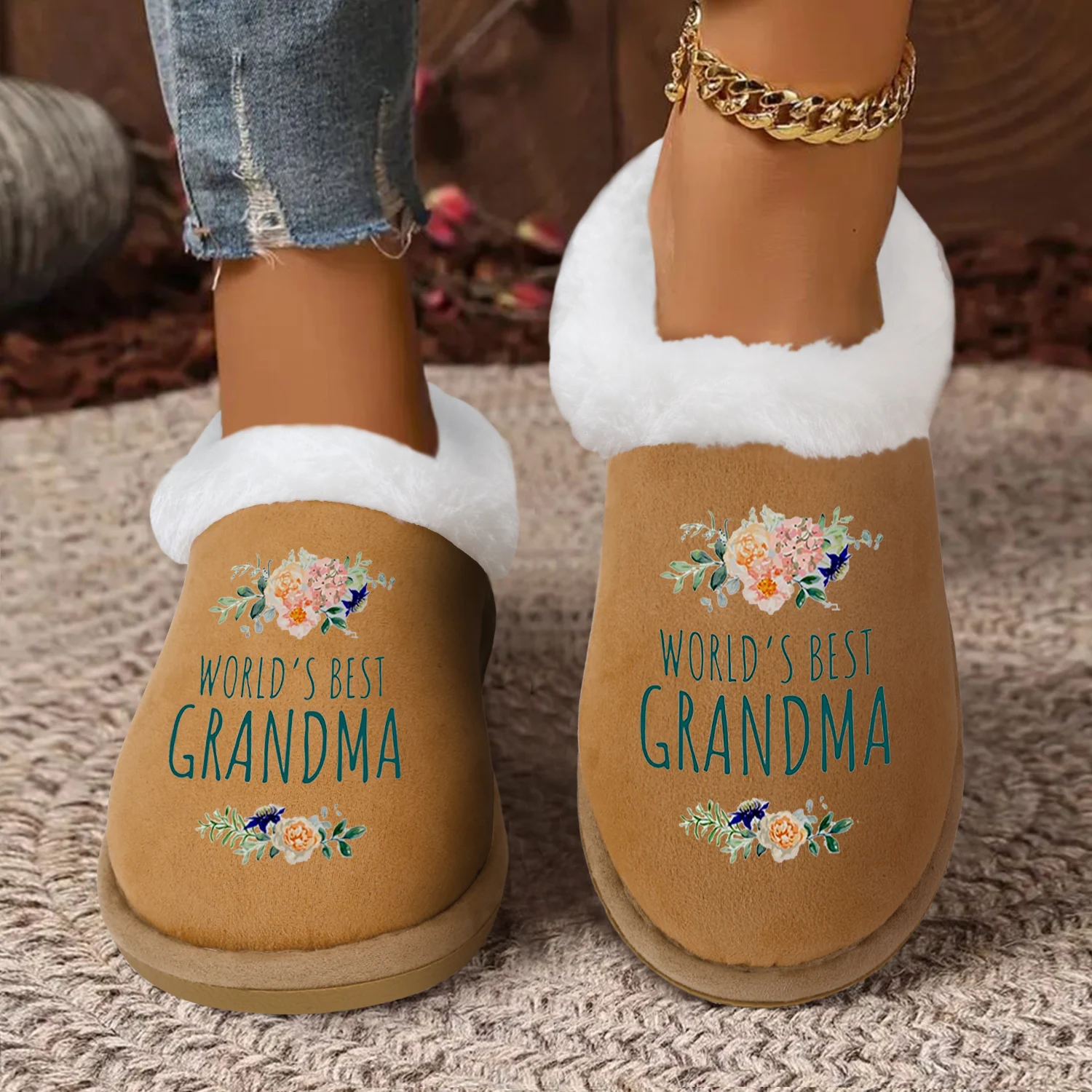 

Gifts for Grandma,World Best Grandma Slipper,Non-Slip Indoor House Slippers,All-Season Comfort