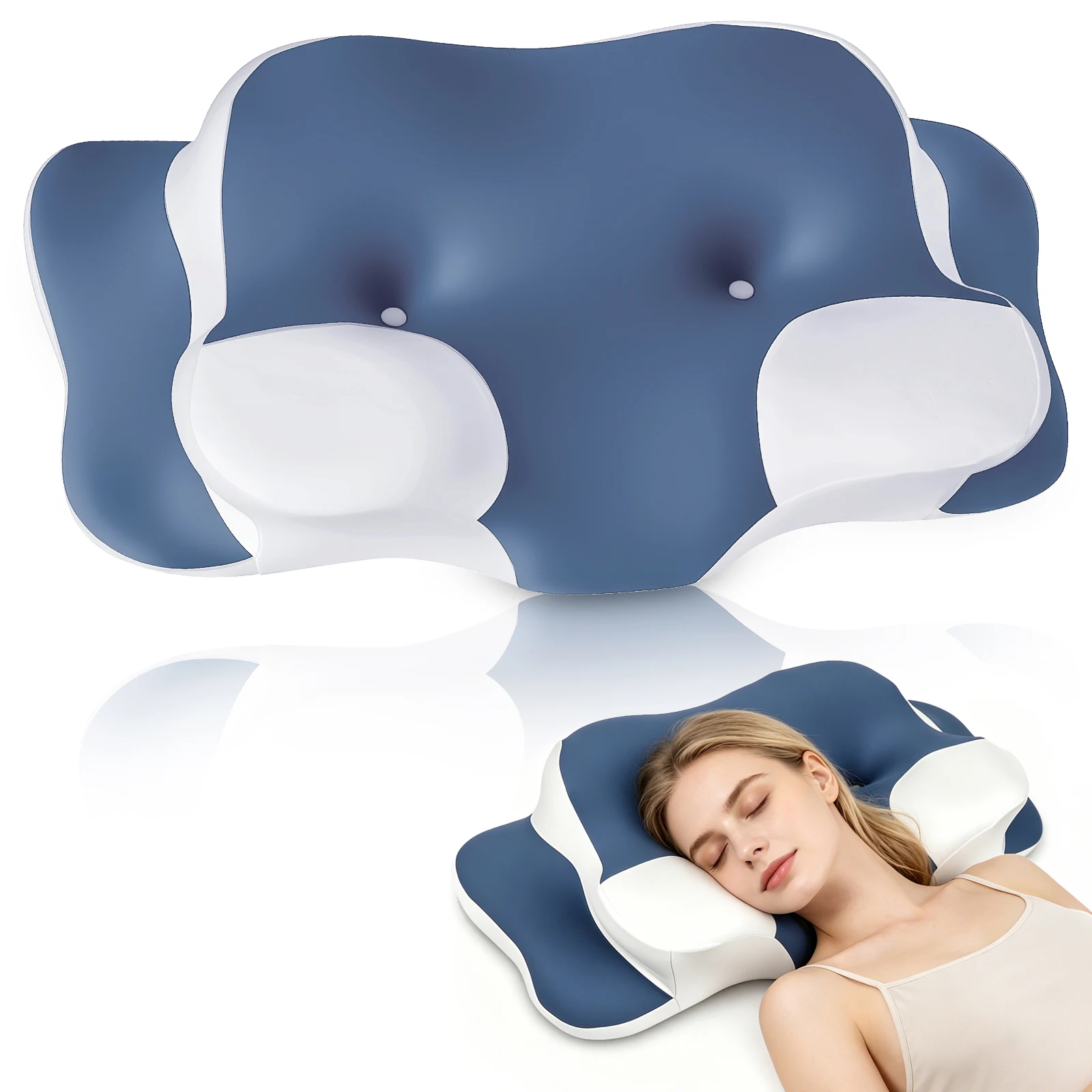 Image of Ergonomisches Nackenstützkissen aus Ice Silk Memory Foam, atmungsaktives, kühlendes Schlafkissen mit waschbarem Kissenbezug für Seiten-, Rücken- und Bauchschläfer.