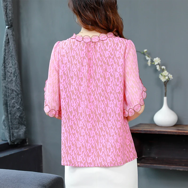 Korean Flying Sleeve Embroidery Tops Casual Loose Women clothing New Fashion Chiffon Shirt Summer Pullovers Blouse