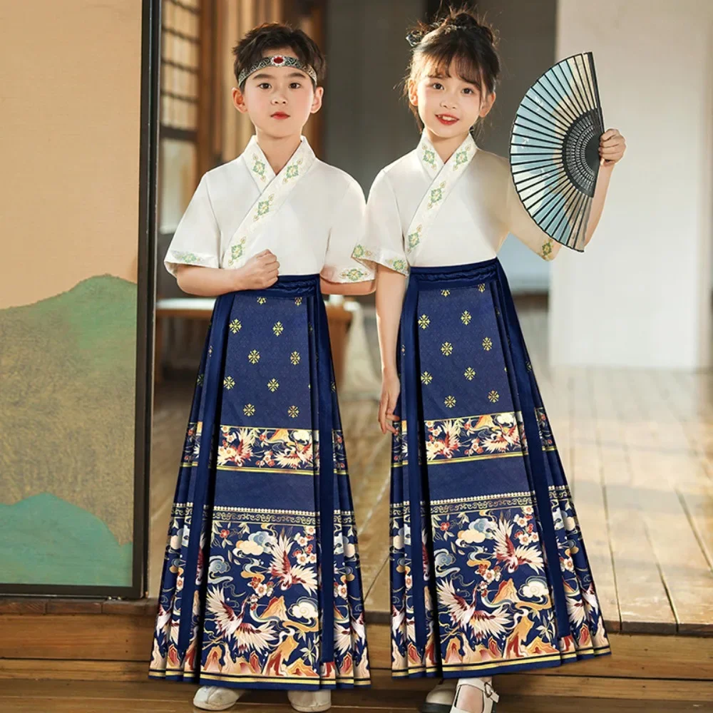 

Юбка с лицом лошади Hanfu, детская одежда, костюмы для косплея, детская одежда кунг-фу, одежда для сценических танцев, детские комплекты в китайском стиле