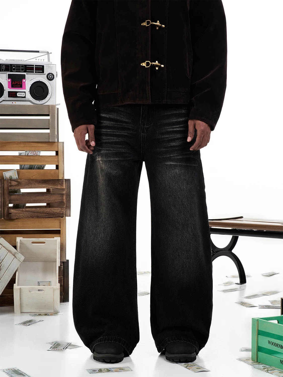 

MT99 American Retro CleanFit Wide Leg Pants Loose Fit Distred Knife Jeans ex Versatile Cotton Denim Straight Leg ...